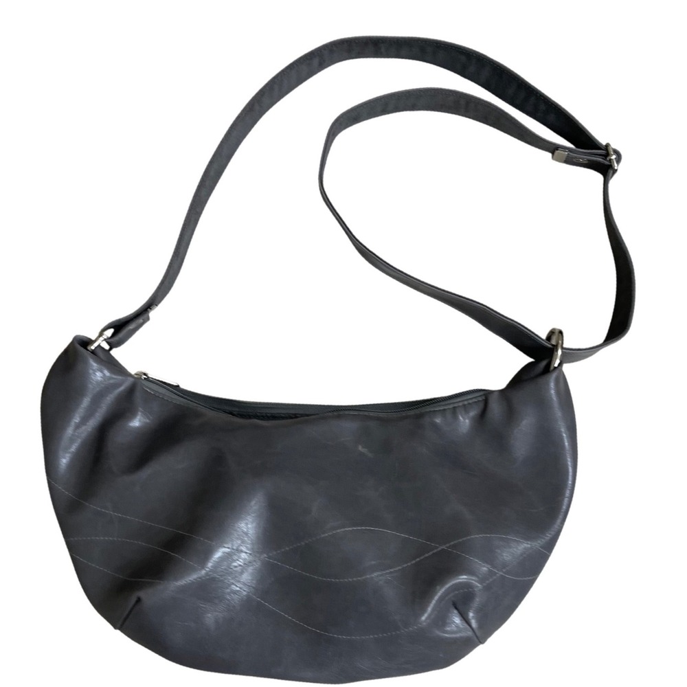 CRYSTALYN KAE Grey vegan Leather Hobo Shoulder Bag Purse tote Y2K‎ top zipper